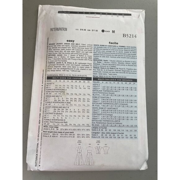 Butterick B5214 Sewing Pattern BB 8-10-12-14 Dress Jacket Belt Retro '47 Classic - Picture 3 of 6